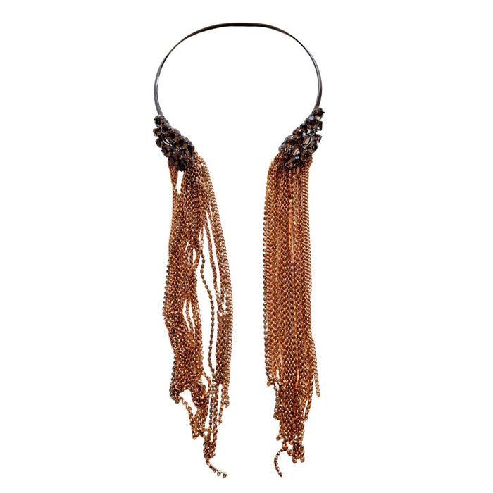 BCBGMAXAZRIA crystal embellished chain fringe statement necklace