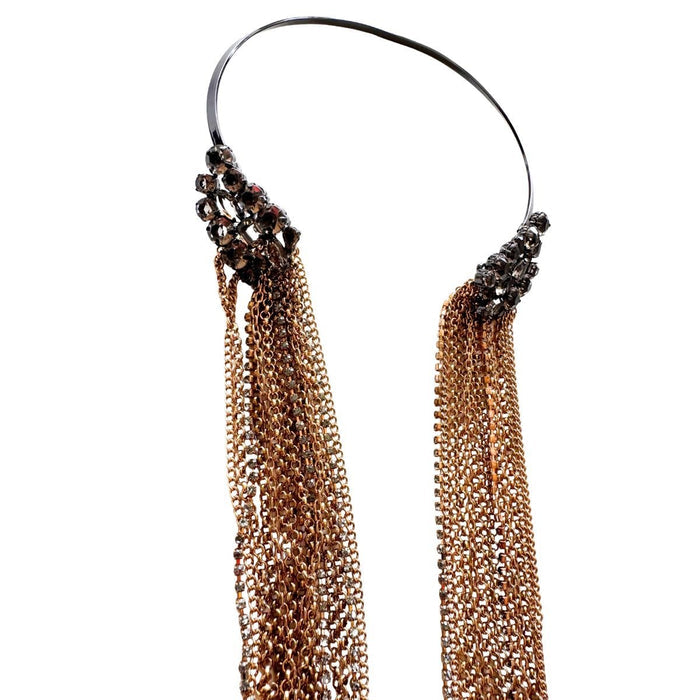 BCBGMAXAZRIA embellished chain fringe statement necklace