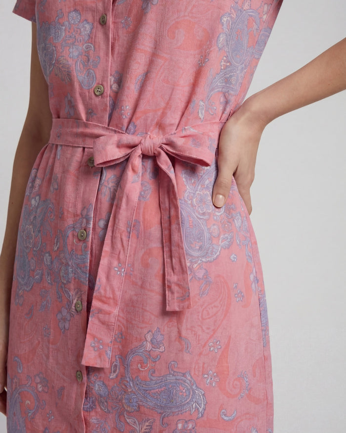 CRYSTAL PAISLEY EXPLOSION CORAL WOMENS SHIRT DRESS
