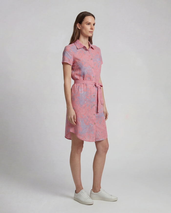 CRYSTAL PAISLEY EXPLOSION CORAL WOMENS SHIRT DRESS
