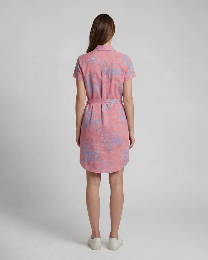 CRYSTAL PAISLEY EXPLOSION CORAL WOMENS SHIRT DRESS