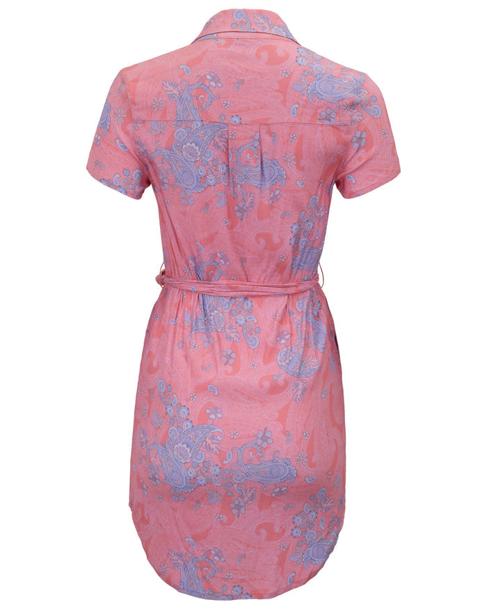 CRYSTAL PAISLEY EXPLOSION CORAL WOMENS SHIRT DRESS