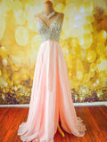 Custom Made A Line V Neck Floor Length Prom Dress, Long Formal Dress, Evening Dress