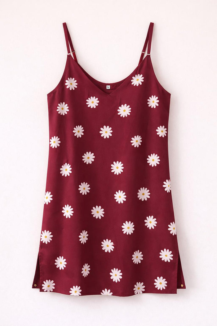 Daisy print slip dress casual summer mini red dress