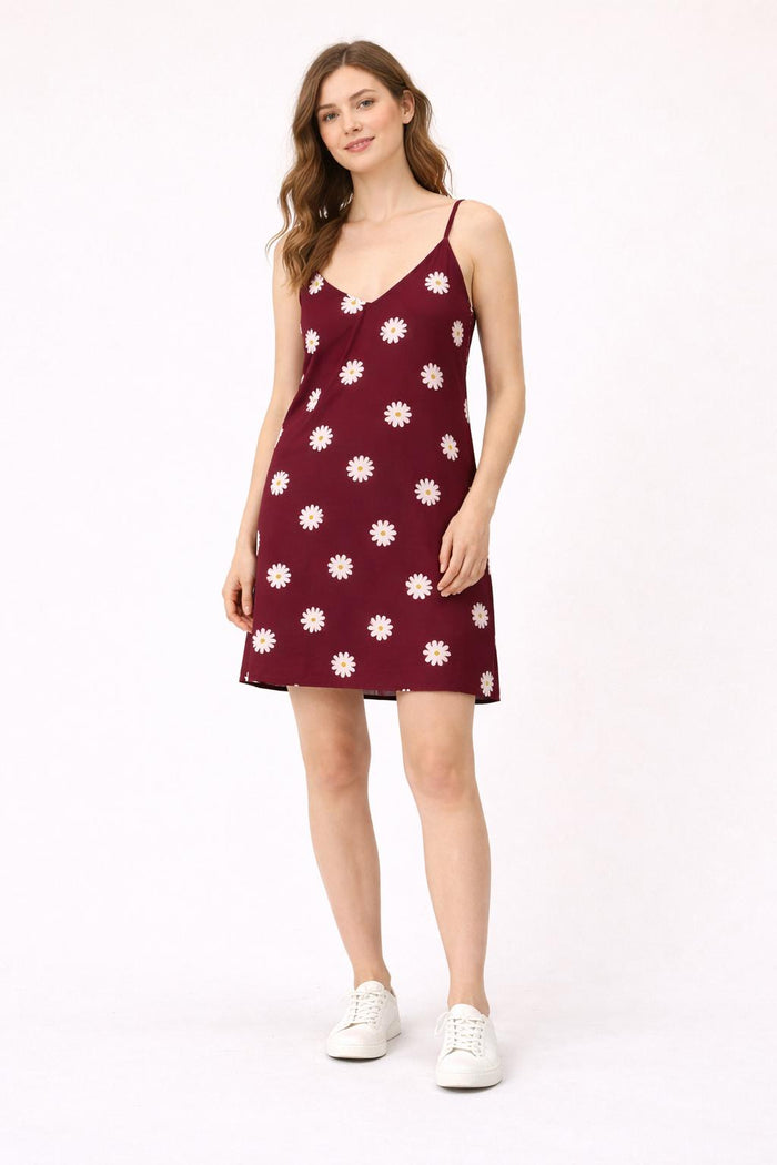 Daisy print slip dress casual summer mini yellow dress