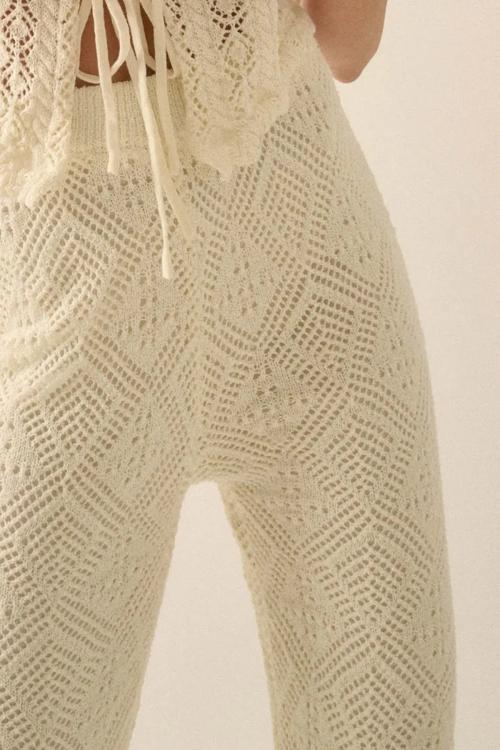 Dancing Diamonds Pointelle Crochet-Knit Pants - ShopPromesa