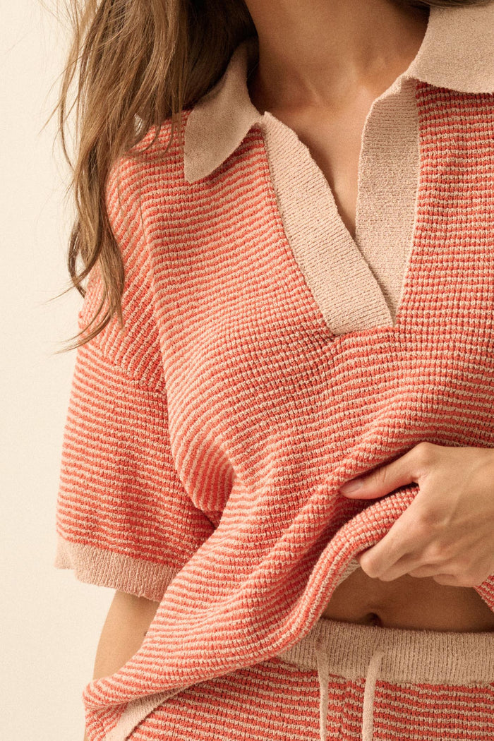 Days of Joy Striped Short-Sleeve Polo Sweater - ShopPromesa