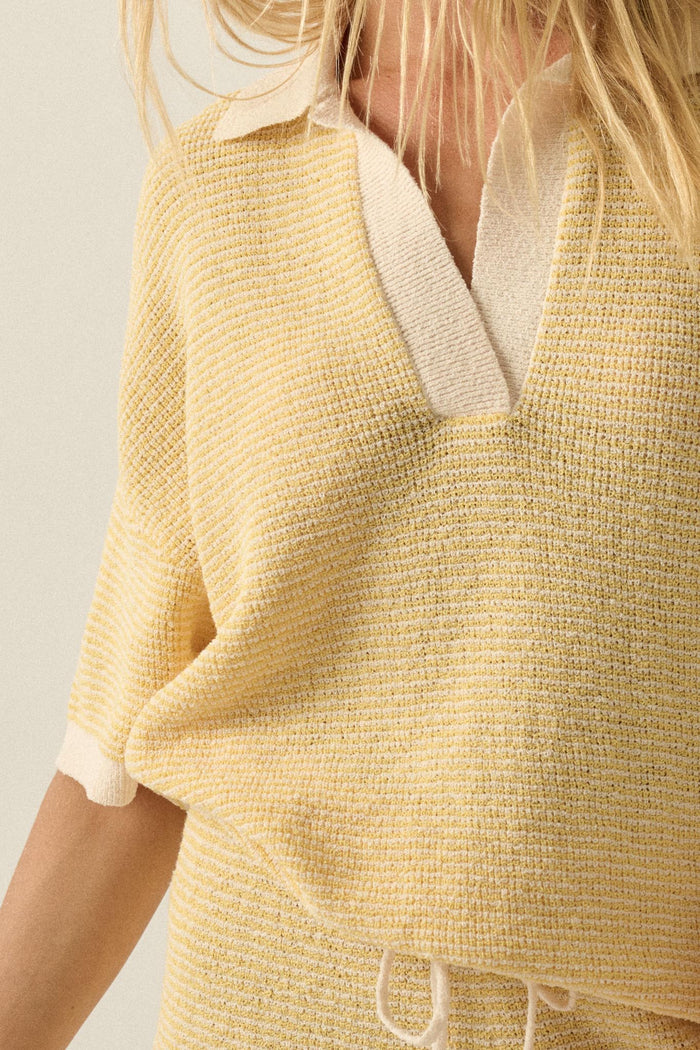 Days of Joy Striped Short-Sleeve Polo Sweater - ShopPromesa