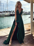 Deep V Neck Dark Green Prom Dress, Dark Green V Neck Formal Dress