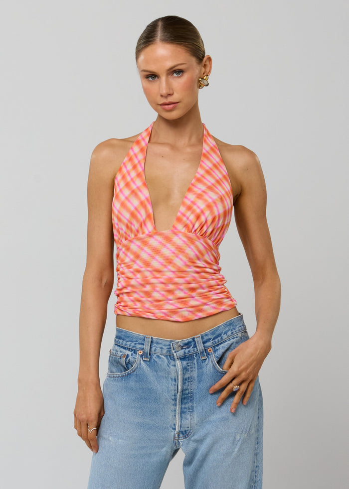 This is an image of Dena Top in Sorbet - RESA featuring a model wearing the dress
