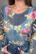 Style the Denim Floral Mesh Top exclusively at Born To Glam