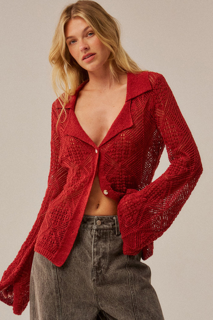 Diamond Dust Geometric Crochet Button-Up Cardigan - ShopPromesa