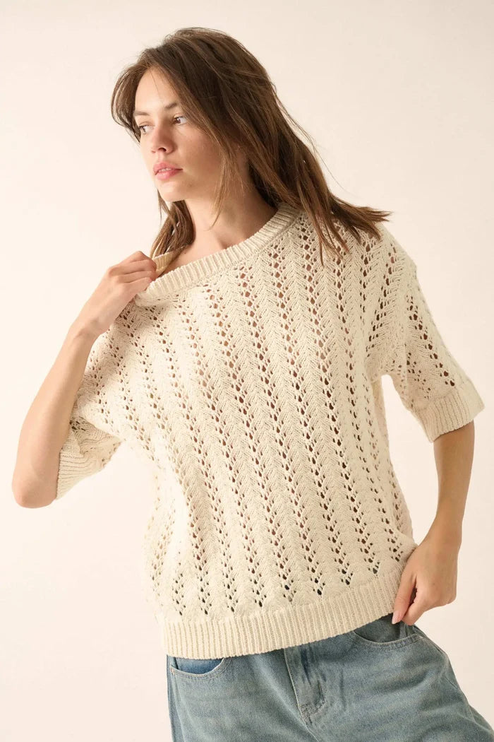 Don't Let Go Open-Knit Short-Sleeve Sweater - ShopPromesa