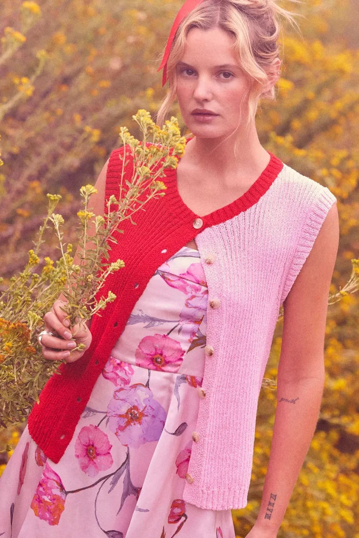 Double Date Colorblock Knit Buttoned Sweater Vest - ShopPromesa