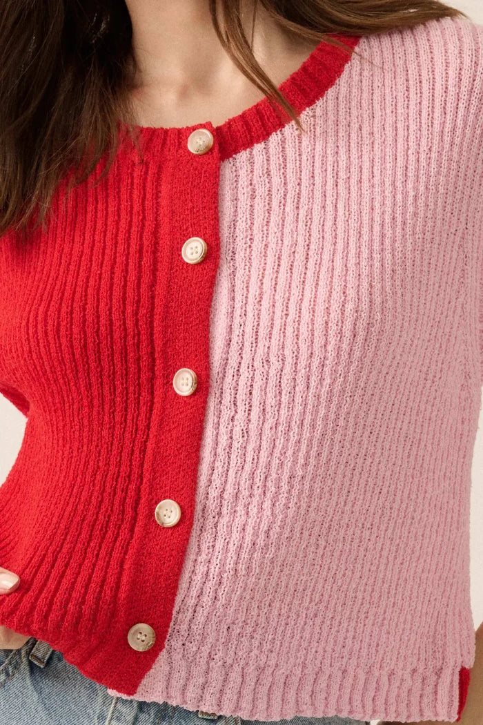 Double Date Colorblock Knit Buttoned Sweater Vest - ShopPromesa