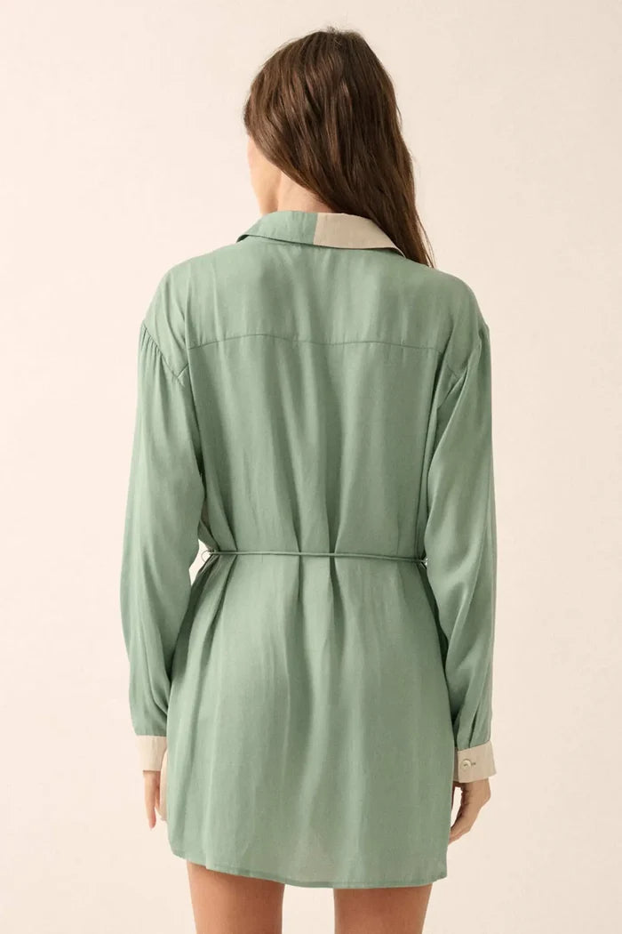 Double Shift Two-Tone Matte Satin Shirt Romper - ShopPromesa