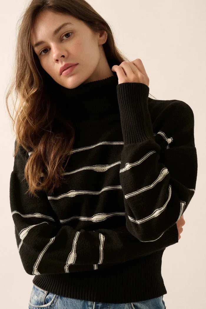 Draw the Line Striped Banded Turtleneck Sweater - ShopPromesa