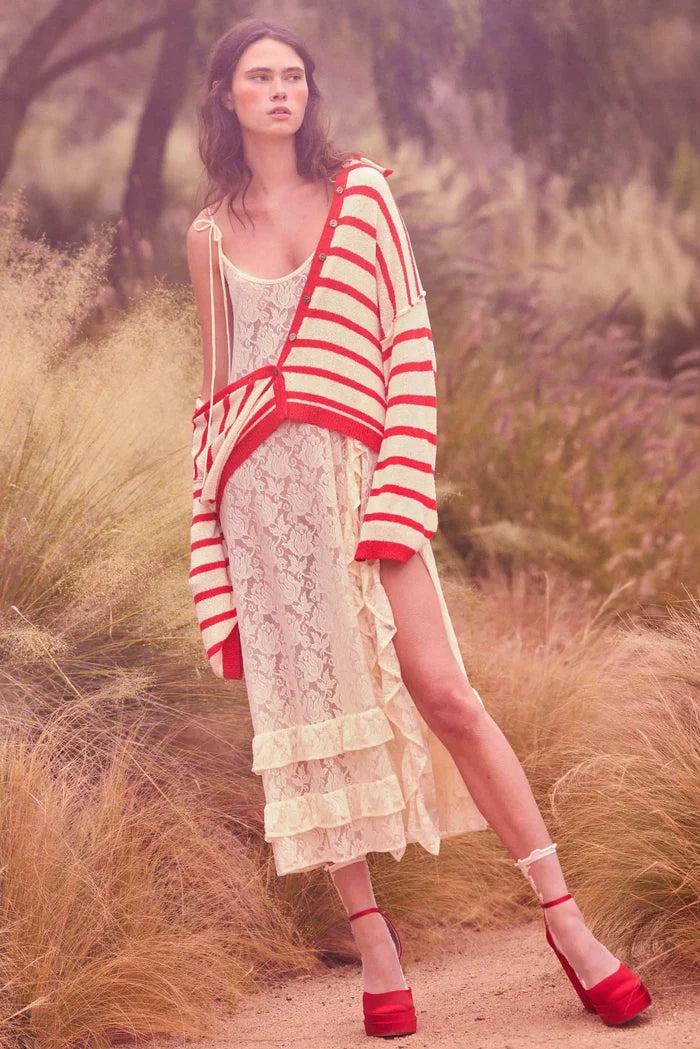 Dream of You Sheer Ruffled Floral Lace Midi Dress - ShopPromesa