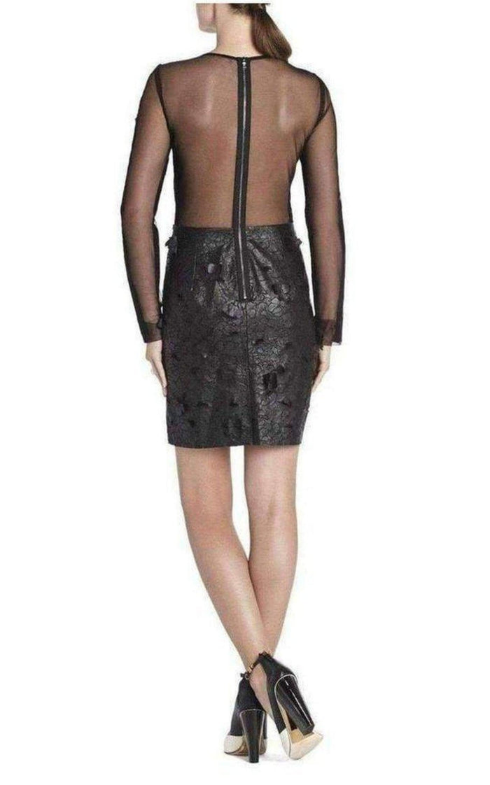 BCBGMAXAZRIA Embroidered Cutout Faux Leather Dress - Runway Catalog