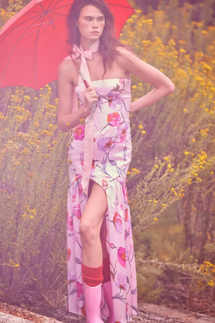 Eternal Spring Floral Satin Strapless Maxi Dress - ShopPromesa