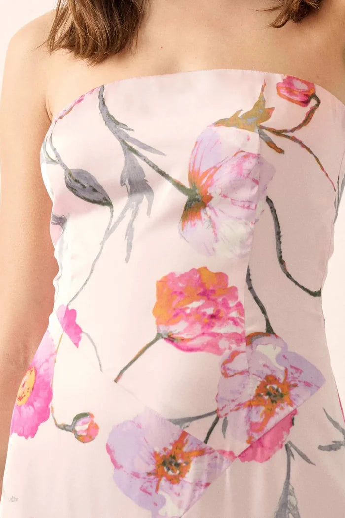Eternal Spring Floral Satin Strapless Maxi Dress - ShopPromesa