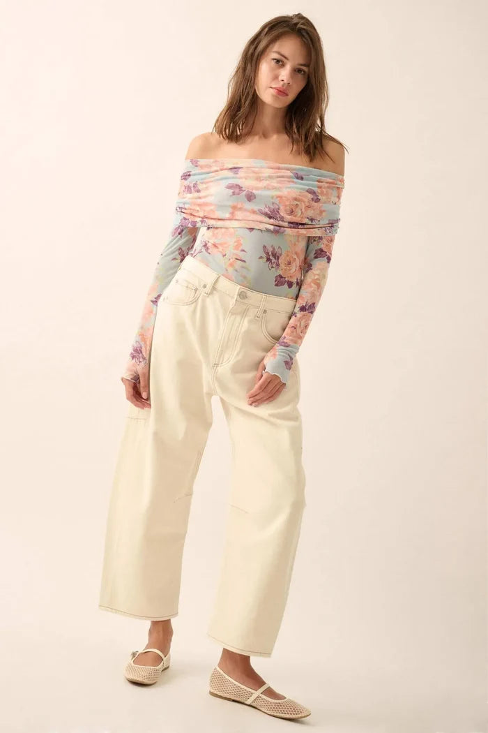Floral Embrace Floral Mesh Foldover Bodysuit - ShopPromesa