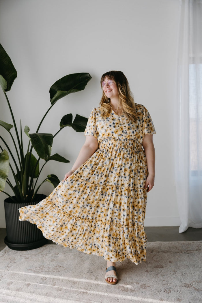 FLUTTER SLEEVE FLORAL DRESS IN BUTTERCREAM - Love Marlow