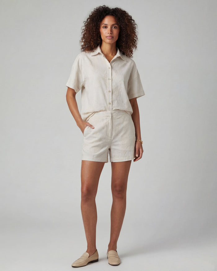 FREDA PAISLEY EXPLOSION IVORY WOMENS TAILORED SHORT