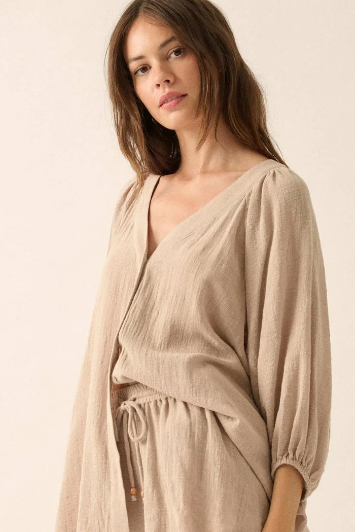 Fresh Feeling Textured Cotton Button-Up Blouse - ShopPromesa
