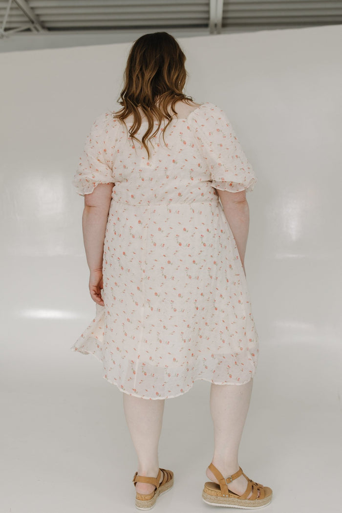 GAUZY KNEE - LENGTH A - LINE DRESS WITH RUFFLE PUFF SLEEVES - Love Marlow