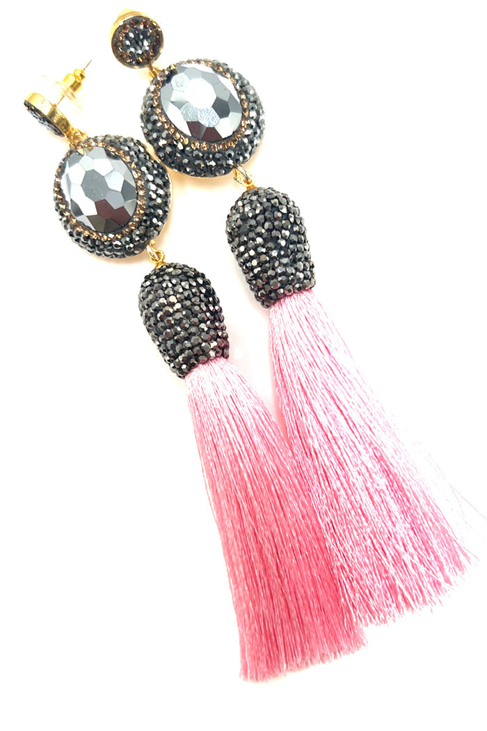 Style the Gemstone & Crystal Tassel Earring exclusively at Born To Glam