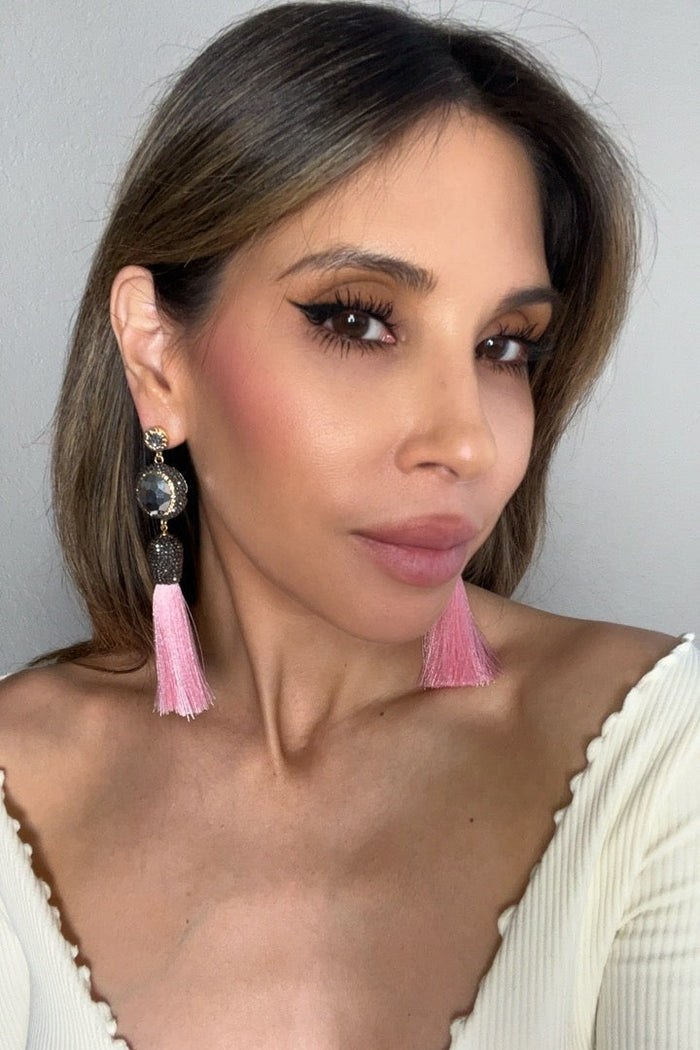 Style the Gemstone & Crystal Tassel Earring exclusively at Born To Glam