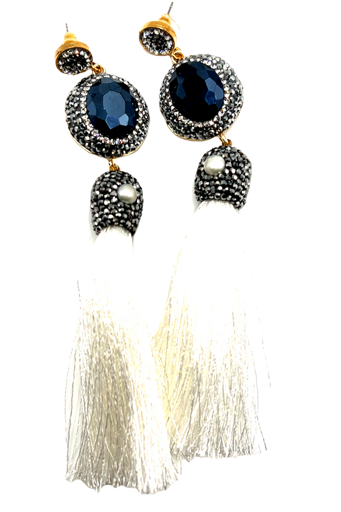 Style the Gemstone & Crystal Tassel Earring exclusively at Born To Glam
