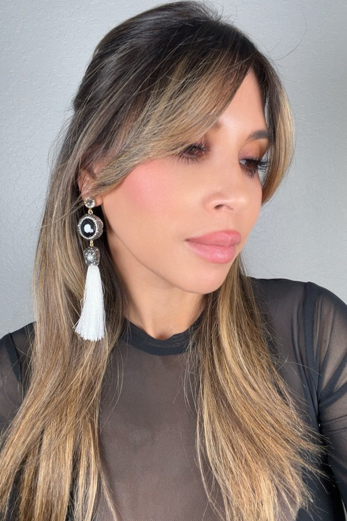 Style the Gemstone & Crystal Tassel Earring exclusively at Born To Glam