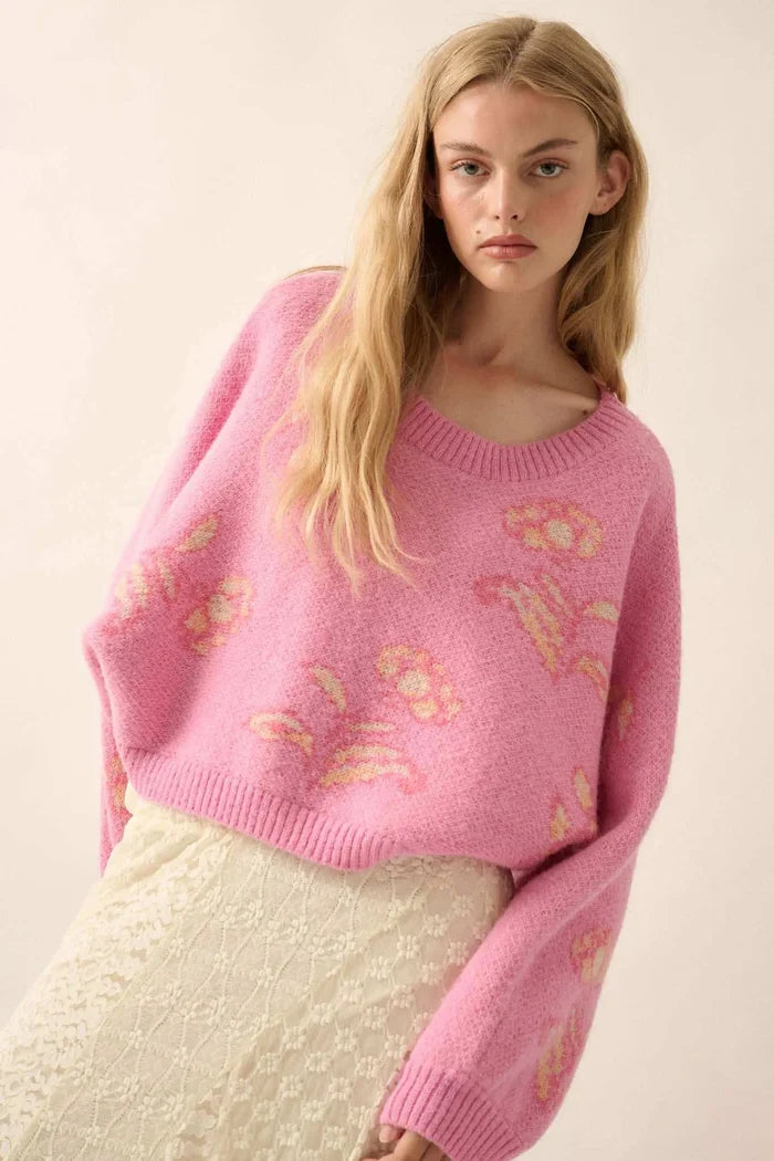 Get Growing Oversize Cropped Floral Sweater - ShopPromesa