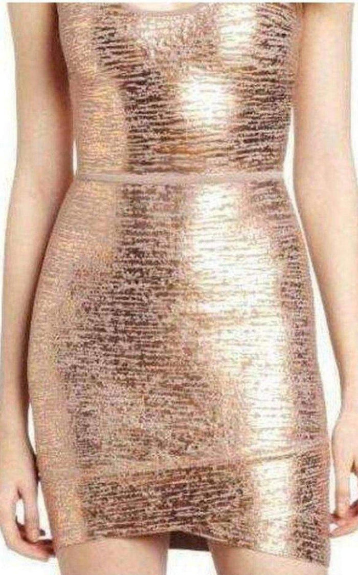 BCBGMAXAZRIA Gisela Criss Cross Foil Print Bodycon Dress - Runway Catalog