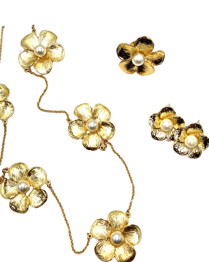 Style the Gold Brass Cultured Pearl Necklace Set exclusively at Born To Glam