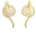 Gold CZ crystal serpent drop earring with a sculptural spiral design and pavé sparkle.