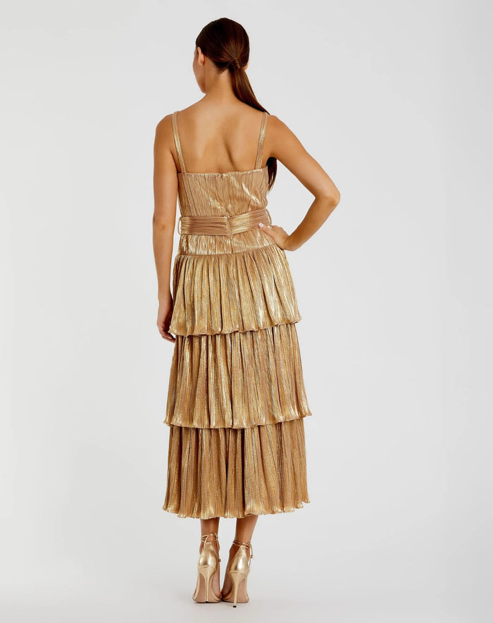 Gold Ruffle Tiered Buckle Detail Dress - Mac Duggal