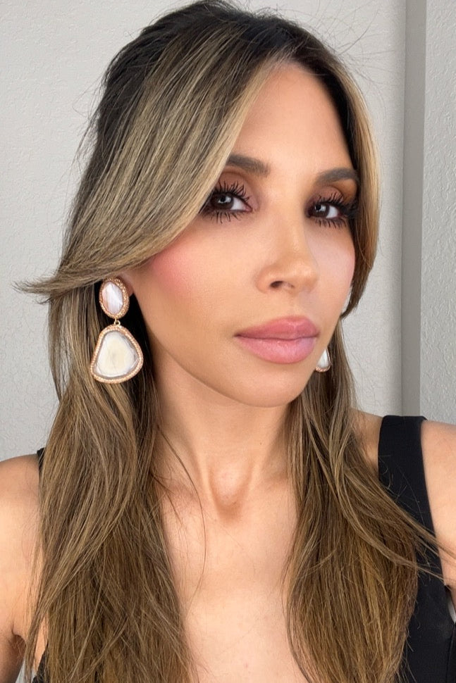 Style the Golden Ivory Double Agate Sterling Silver Earring exclusively at Born To Glam