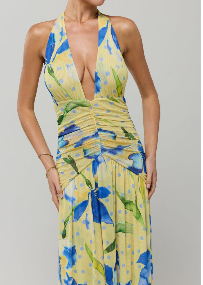 This is an image of Grace Maxi in Solei - RESA featuring a model wearing the dress