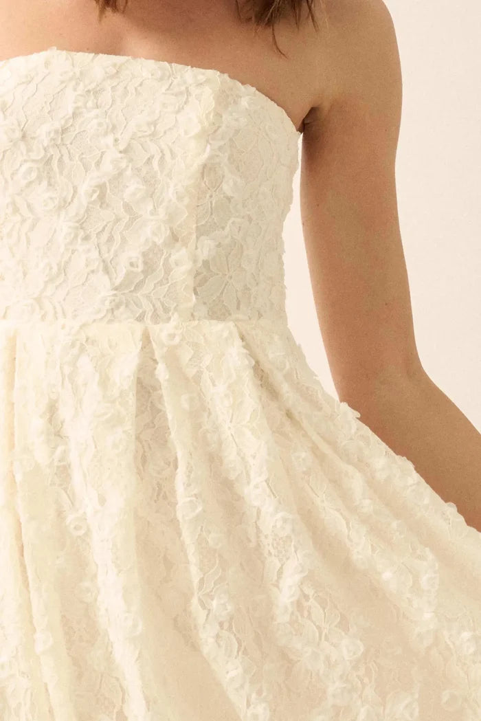 Grace Note Floral Lace Strapless Bubble Mini Dress - ShopPromesa