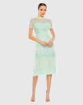 Embroidered Ruffled Cap Sleeve Midi Dress - Mac Duggal