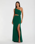 Green One Shoulder Ruched Cut Out Jersey Gown - Ieena for Mac Duggal