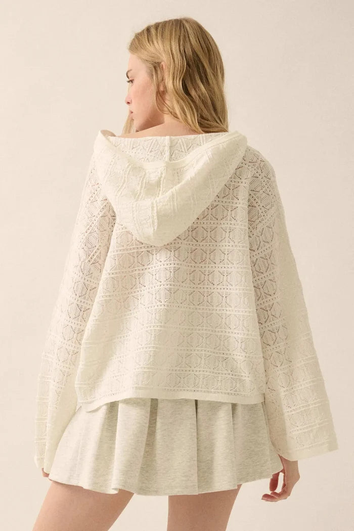 Hang Loose Pointelle Crochet-Knit Hoodie Sweater - ShopPromesa