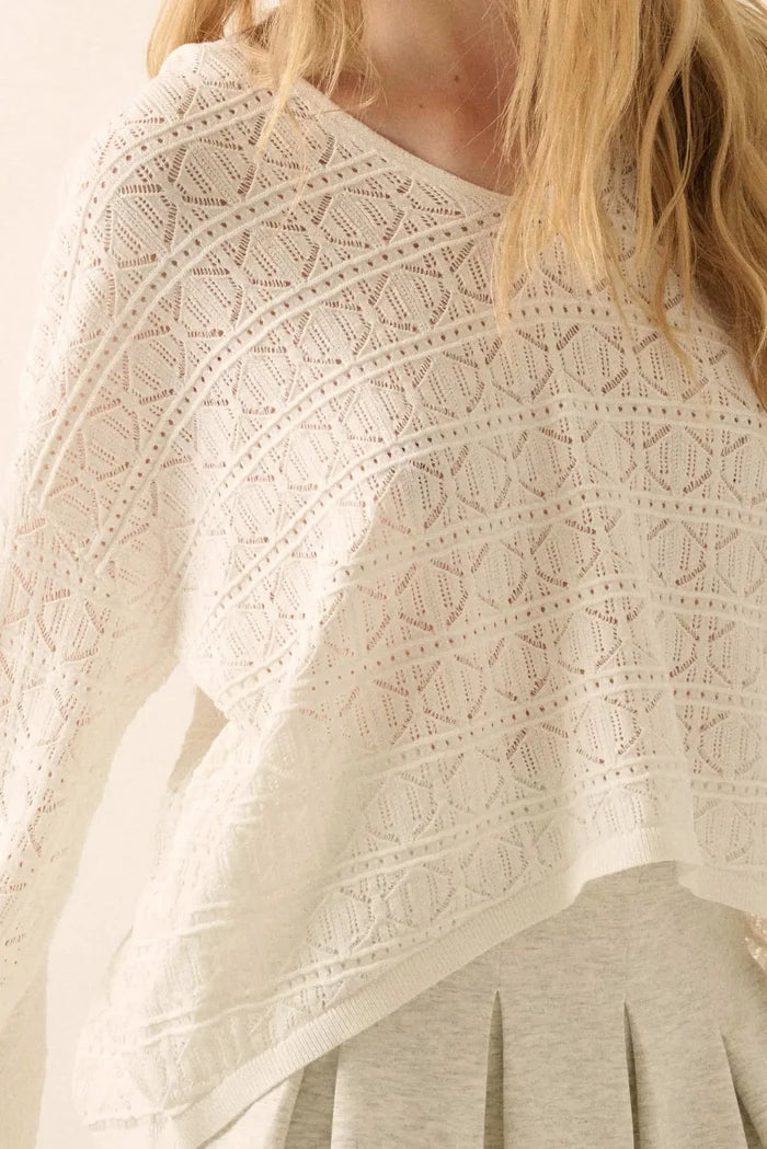 Hang Loose Pointelle Crochet-Knit Hoodie Sweater - ShopPromesa