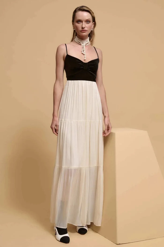 Hollywood Ending Velvet-Bodice Shimmer Maxi Dress - ShopPromesa