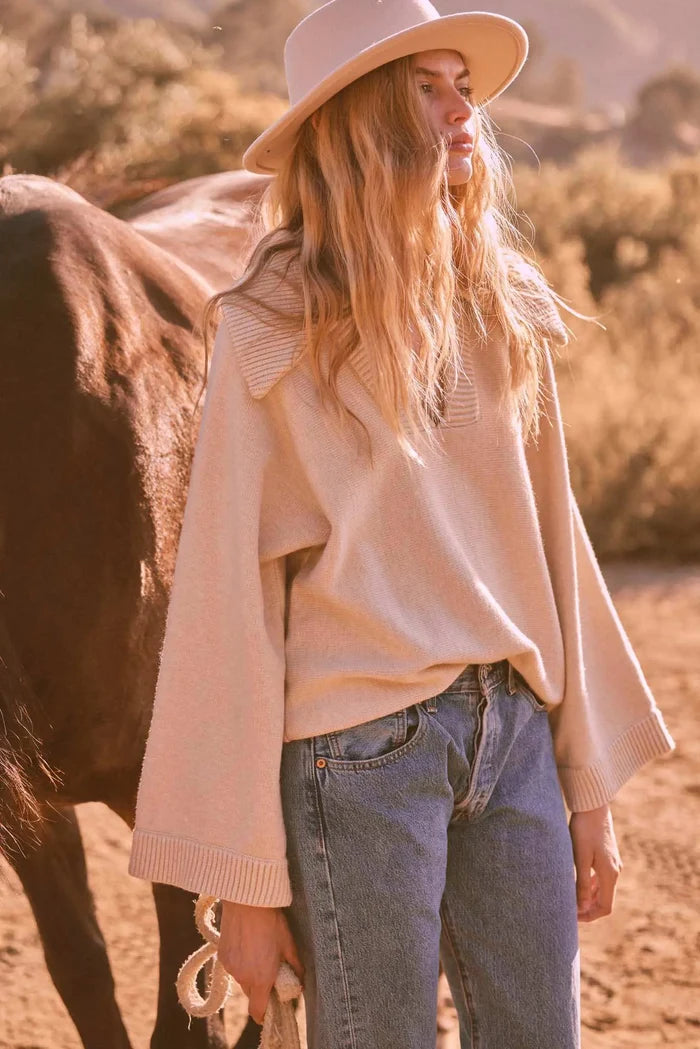 Home Sweet Home Oversized Collar V-Neck Sweater - ShopPromesa