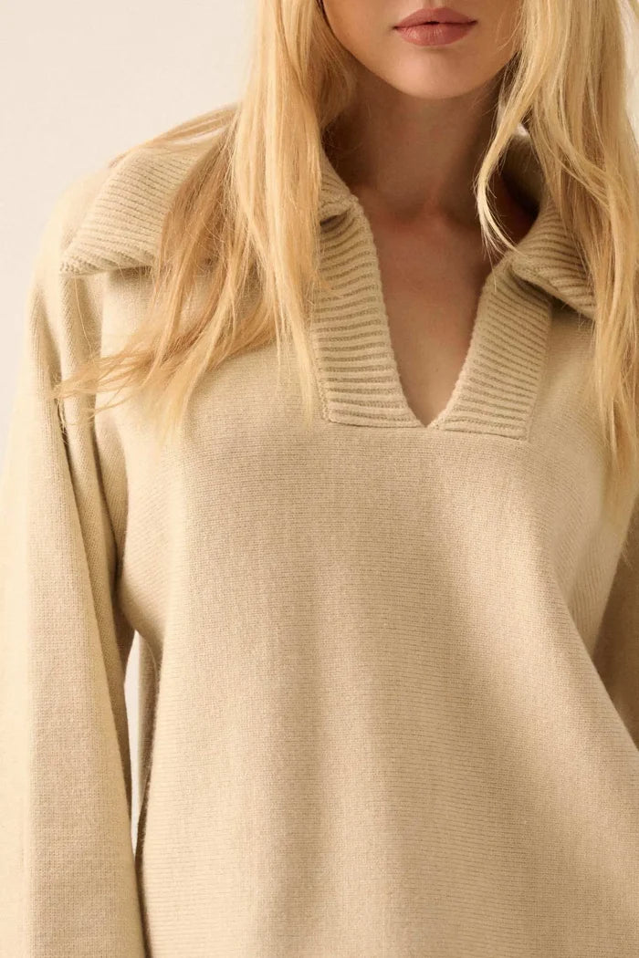 Home Sweet Home Oversized Collar V-Neck Sweater - ShopPromesa