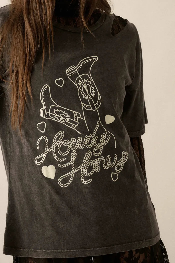Howdy Honey Slashed Western Graphic Tee - ShopPromesa